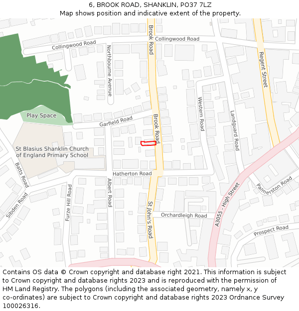 6, BROOK ROAD, SHANKLIN, PO37 7LZ: Location map and indicative extent of plot