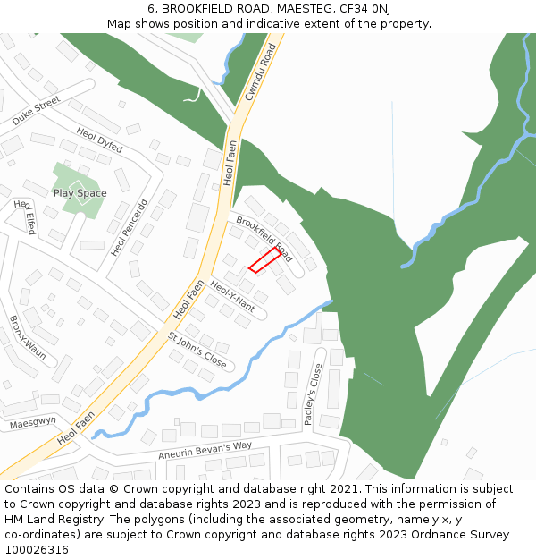 6, BROOKFIELD ROAD, MAESTEG, CF34 0NJ: Location map and indicative extent of plot