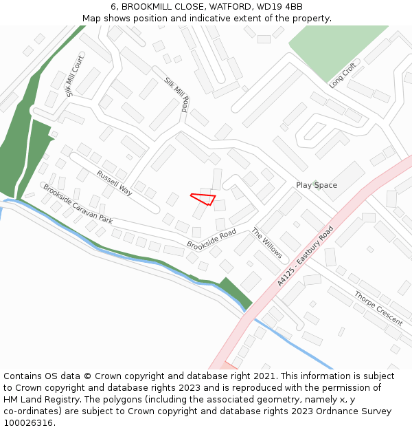 6, BROOKMILL CLOSE, WATFORD, WD19 4BB: Location map and indicative extent of plot