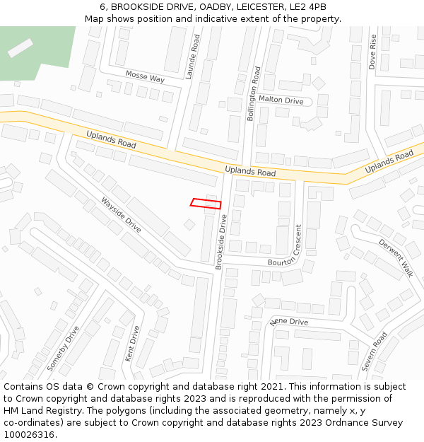 6, BROOKSIDE DRIVE, OADBY, LEICESTER, LE2 4PB: Location map and indicative extent of plot