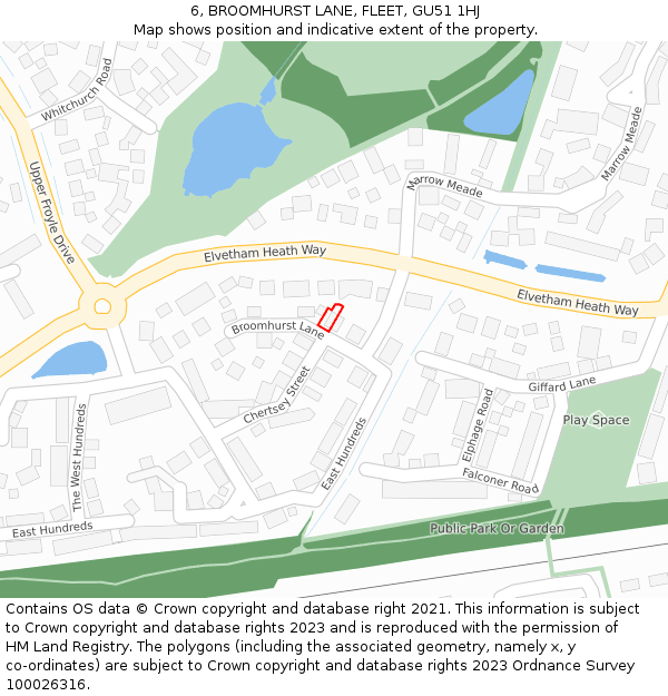 6, BROOMHURST LANE, FLEET, GU51 1HJ: Location map and indicative extent of plot