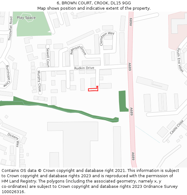 6, BROWN COURT, CROOK, DL15 9GG: Location map and indicative extent of plot