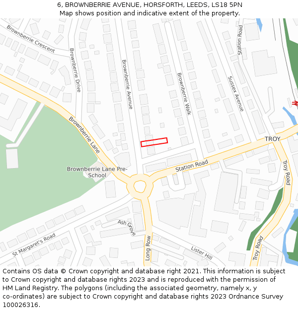 6, BROWNBERRIE AVENUE, HORSFORTH, LEEDS, LS18 5PN: Location map and indicative extent of plot