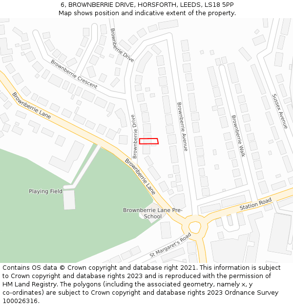 6, BROWNBERRIE DRIVE, HORSFORTH, LEEDS, LS18 5PP: Location map and indicative extent of plot