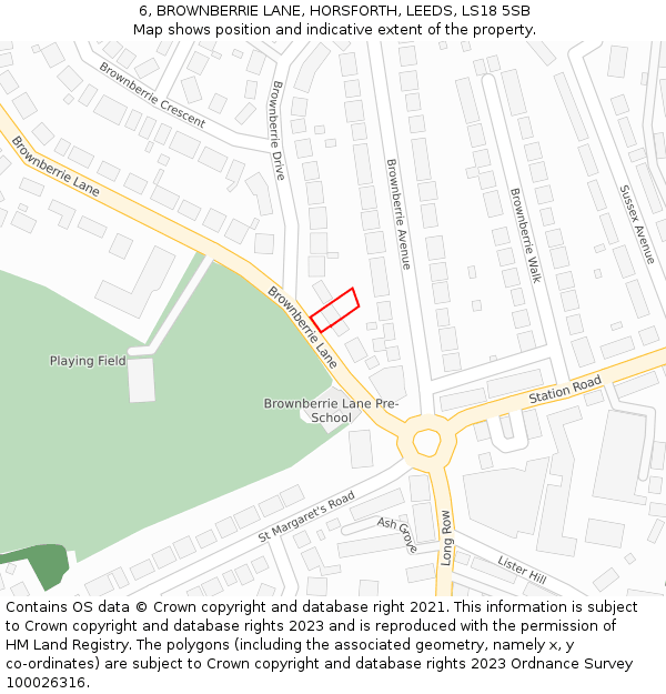 6, BROWNBERRIE LANE, HORSFORTH, LEEDS, LS18 5SB: Location map and indicative extent of plot