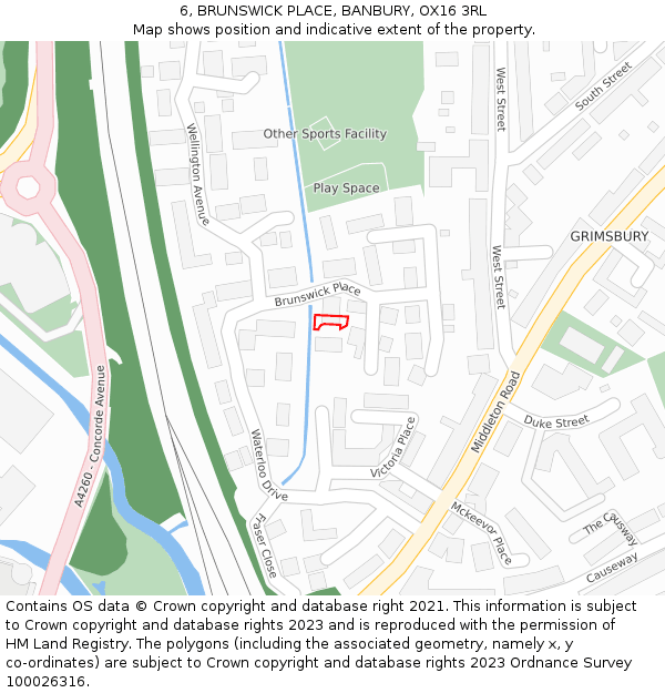 6, BRUNSWICK PLACE, BANBURY, OX16 3RL: Location map and indicative extent of plot