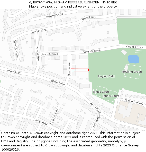 6, BRYANT WAY, HIGHAM FERRERS, RUSHDEN, NN10 8EG: Location map and indicative extent of plot
