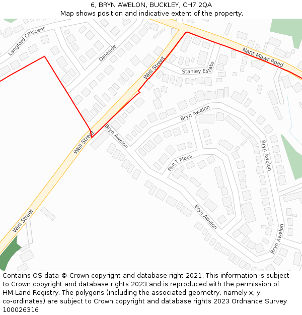 6, BRYN AWELON, BUCKLEY, CH7 2QA: Location map and indicative extent of plot