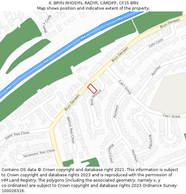 6, BRYN RHOSYN, RADYR, CARDIFF, CF15 8RN: Location map and indicative extent of plot