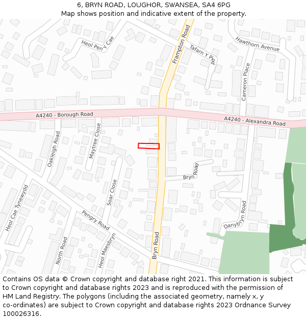 6, BRYN ROAD, LOUGHOR, SWANSEA, SA4 6PG: Location map and indicative extent of plot