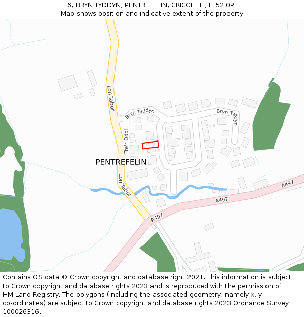 6, BRYN TYDDYN, PENTREFELIN, CRICCIETH, LL52 0PE: Location map and indicative extent of plot