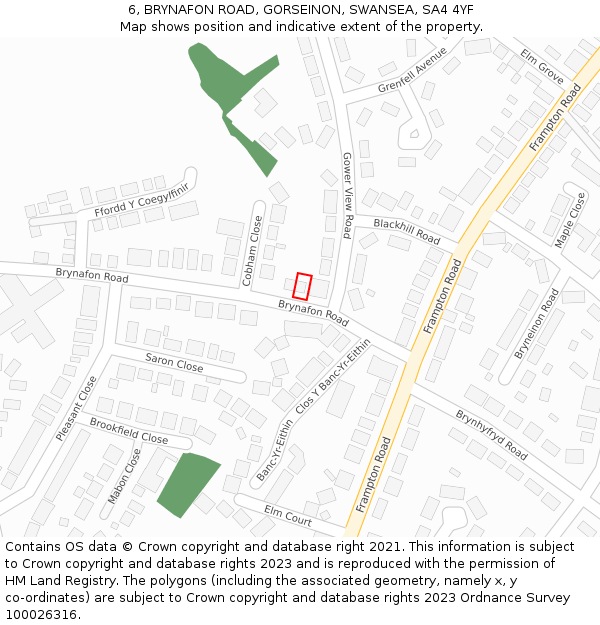 6, BRYNAFON ROAD, GORSEINON, SWANSEA, SA4 4YF: Location map and indicative extent of plot