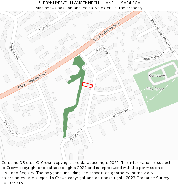 6, BRYNHYFRYD, LLANGENNECH, LLANELLI, SA14 8GA: Location map and indicative extent of plot