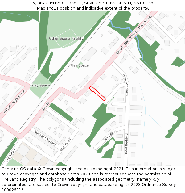 6, BRYNHYFRYD TERRACE, SEVEN SISTERS, NEATH, SA10 9BA: Location map and indicative extent of plot