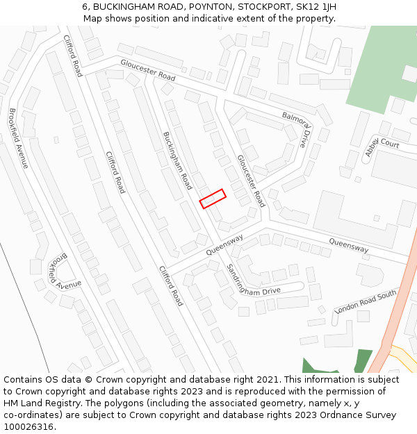 6, BUCKINGHAM ROAD, POYNTON, STOCKPORT, SK12 1JH: Location map and indicative extent of plot