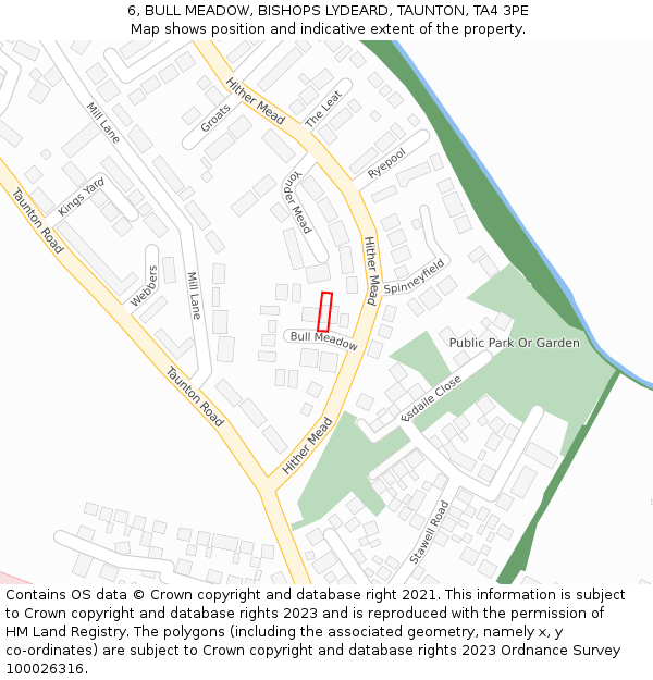 6, BULL MEADOW, BISHOPS LYDEARD, TAUNTON, TA4 3PE: Location map and indicative extent of plot