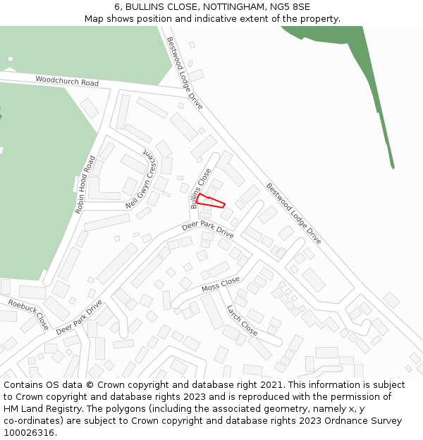 6, BULLINS CLOSE, NOTTINGHAM, NG5 8SE: Location map and indicative extent of plot