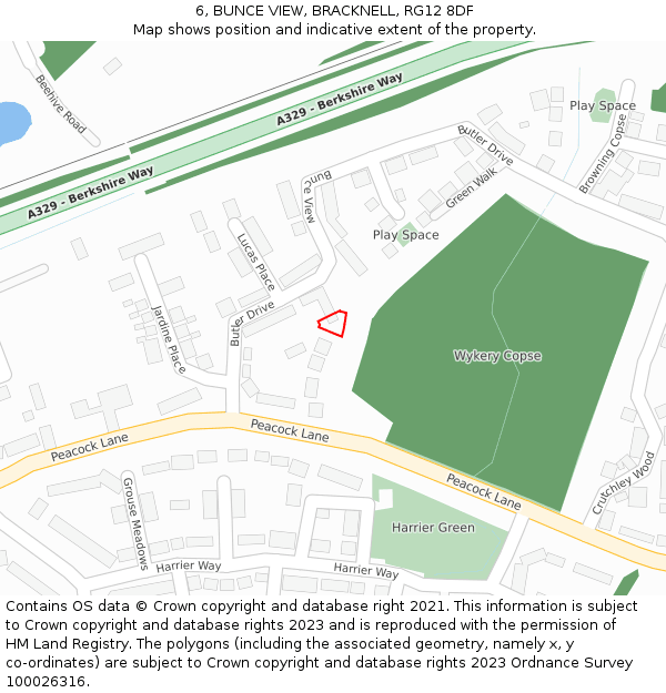 6, BUNCE VIEW, BRACKNELL, RG12 8DF: Location map and indicative extent of plot