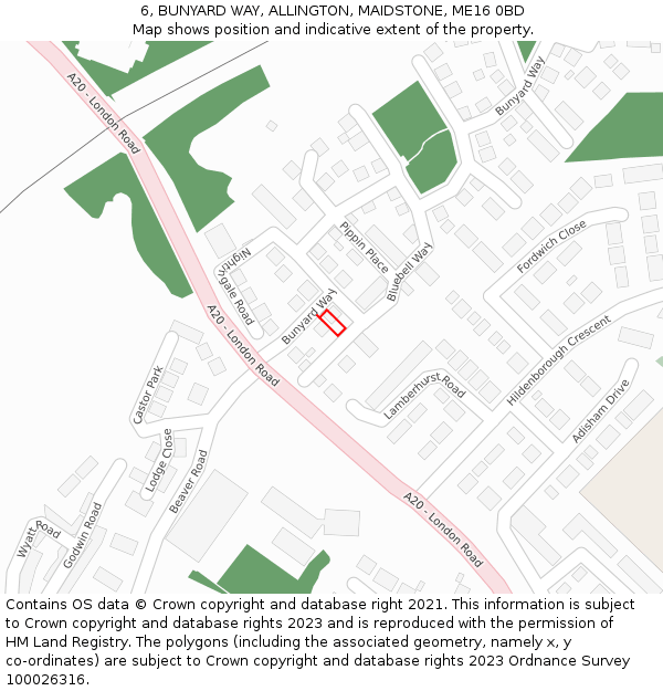 6, BUNYARD WAY, ALLINGTON, MAIDSTONE, ME16 0BD: Location map and indicative extent of plot