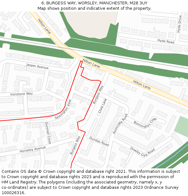 6, BURGESS WAY, WORSLEY, MANCHESTER, M28 3UY: Location map and indicative extent of plot