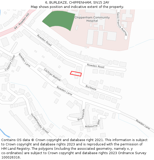6, BURLEAZE, CHIPPENHAM, SN15 2AY: Location map and indicative extent of plot