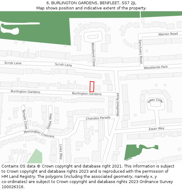 6, BURLINGTON GARDENS, BENFLEET, SS7 2JL: Location map and indicative extent of plot