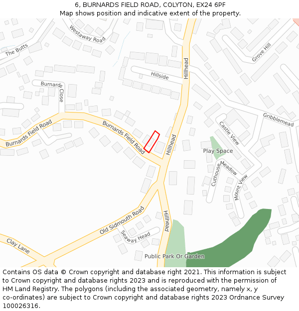 6, BURNARDS FIELD ROAD, COLYTON, EX24 6PF: Location map and indicative extent of plot