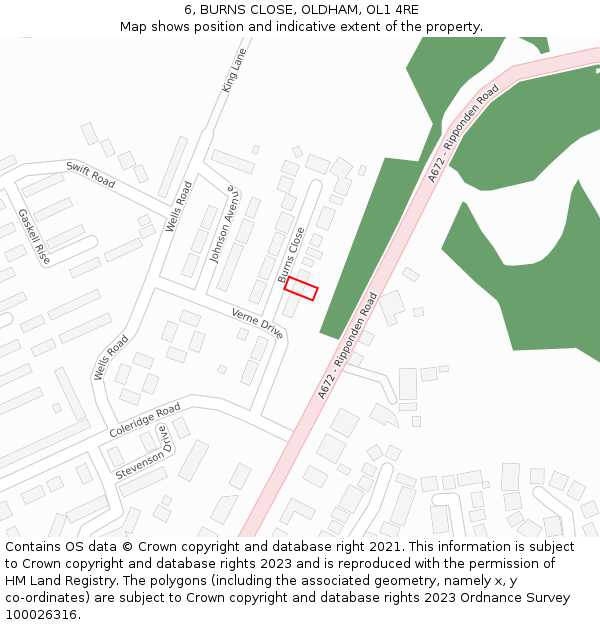 6, BURNS CLOSE, OLDHAM, OL1 4RE: Location map and indicative extent of plot