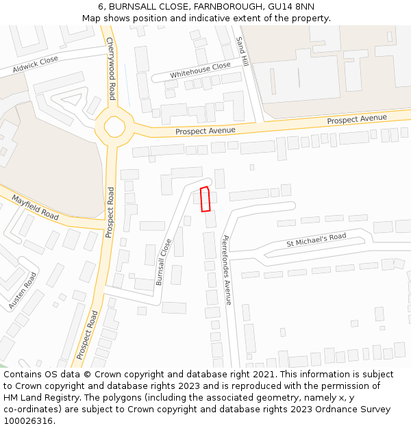 6, BURNSALL CLOSE, FARNBOROUGH, GU14 8NN: Location map and indicative extent of plot