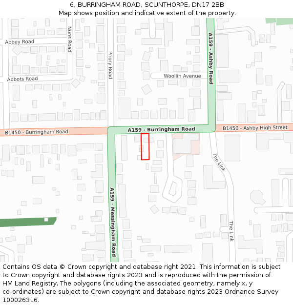 6, BURRINGHAM ROAD, SCUNTHORPE, DN17 2BB: Location map and indicative extent of plot