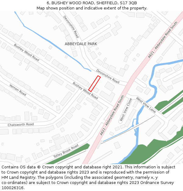 6, BUSHEY WOOD ROAD, SHEFFIELD, S17 3QB: Location map and indicative extent of plot