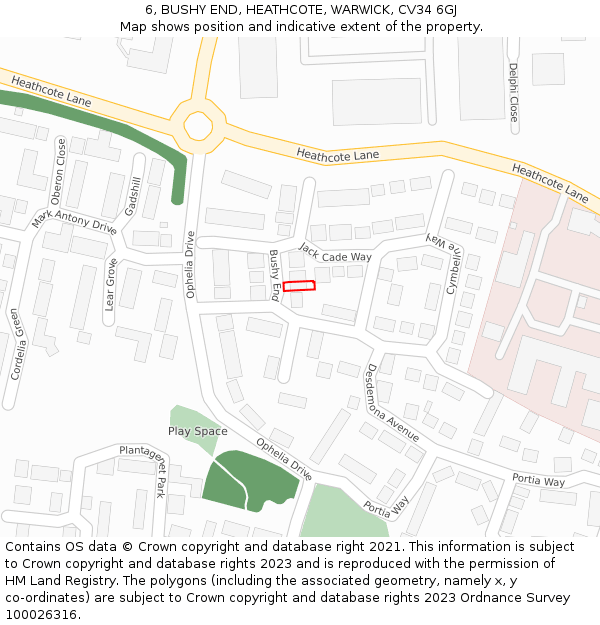 6, BUSHY END, HEATHCOTE, WARWICK, CV34 6GJ: Location map and indicative extent of plot