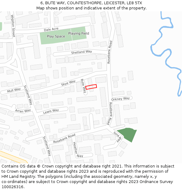 6, BUTE WAY, COUNTESTHORPE, LEICESTER, LE8 5TX: Location map and indicative extent of plot