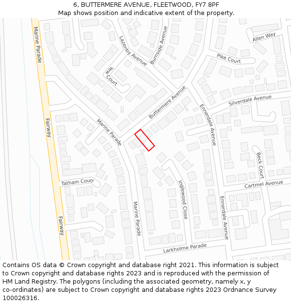 6, BUTTERMERE AVENUE, FLEETWOOD, FY7 8PF: Location map and indicative extent of plot