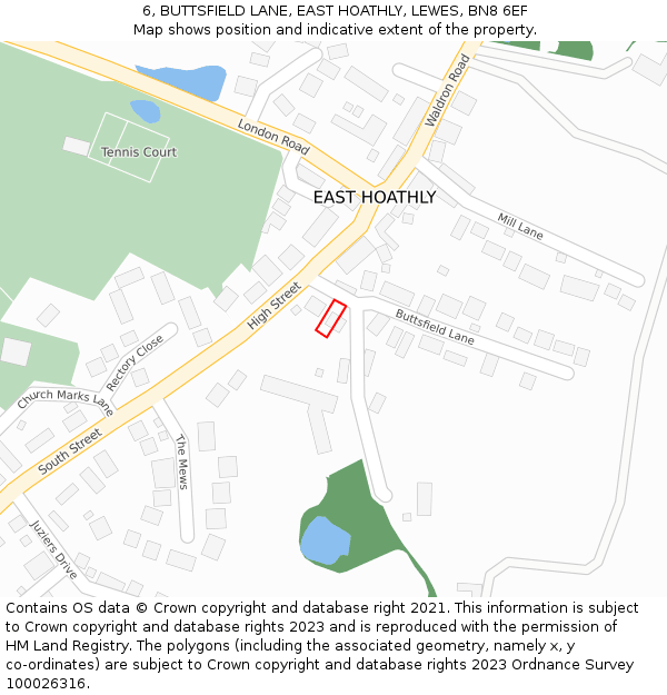 6, BUTTSFIELD LANE, EAST HOATHLY, LEWES, BN8 6EF: Location map and indicative extent of plot