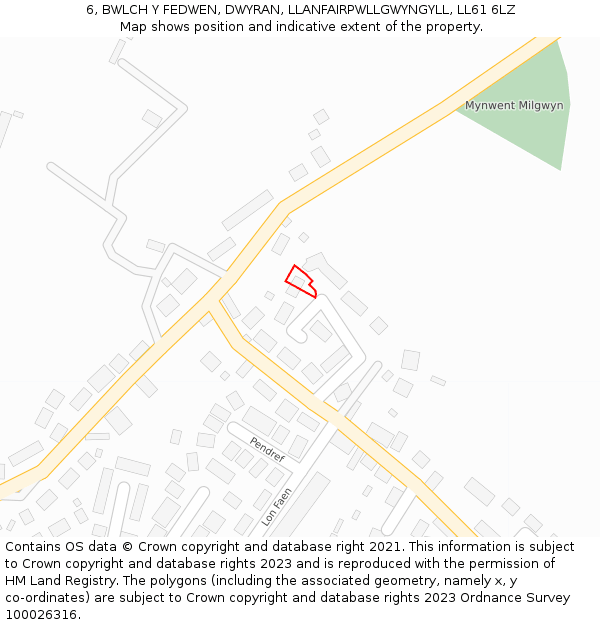 6, BWLCH Y FEDWEN, DWYRAN, LLANFAIRPWLLGWYNGYLL, LL61 6LZ: Location map and indicative extent of plot