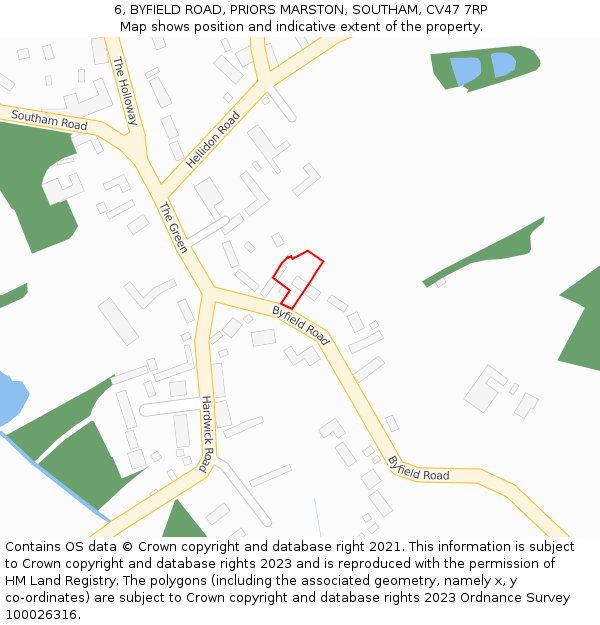 6, BYFIELD ROAD, PRIORS MARSTON, SOUTHAM, CV47 7RP: Location map and indicative extent of plot