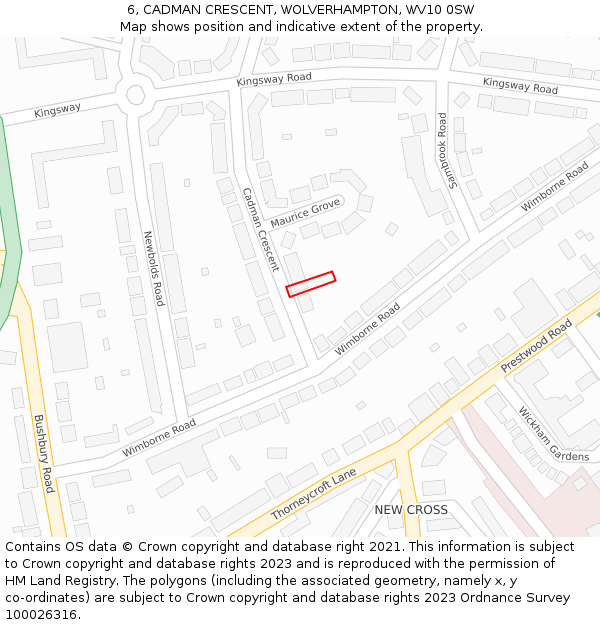 6, CADMAN CRESCENT, WOLVERHAMPTON, WV10 0SW: Location map and indicative extent of plot