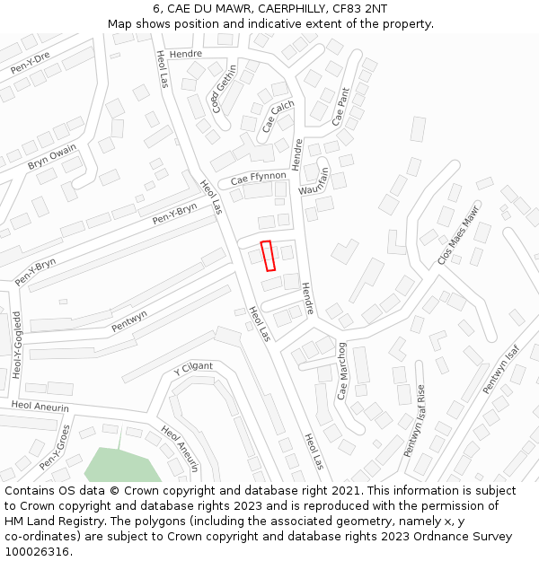 6, CAE DU MAWR, CAERPHILLY, CF83 2NT: Location map and indicative extent of plot