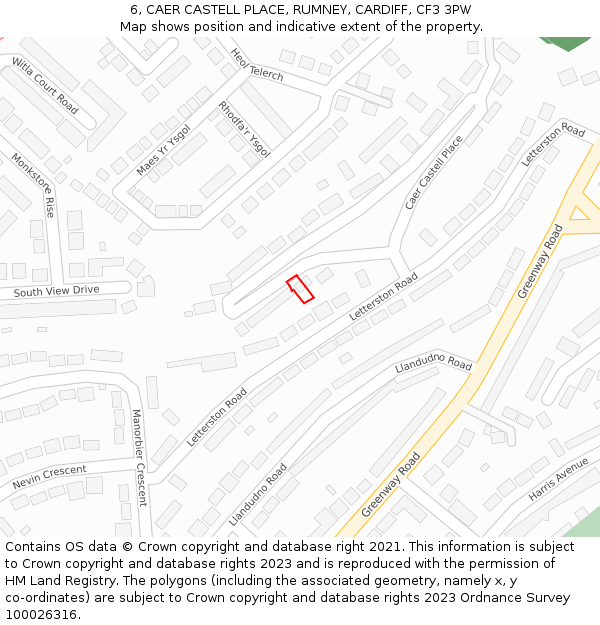 6, CAER CASTELL PLACE, RUMNEY, CARDIFF, CF3 3PW: Location map and indicative extent of plot