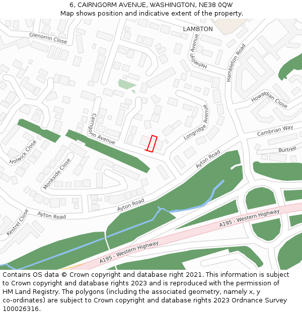 6, CAIRNGORM AVENUE, WASHINGTON, NE38 0QW: Location map and indicative extent of plot