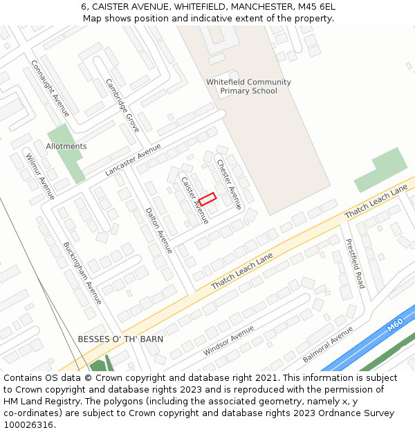 6, CAISTER AVENUE, WHITEFIELD, MANCHESTER, M45 6EL: Location map and indicative extent of plot