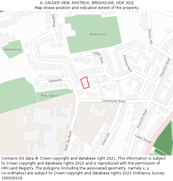 6, CALDER VIEW, RASTRICK, BRIGHOUSE, HD6 3DQ: Location map and indicative extent of plot