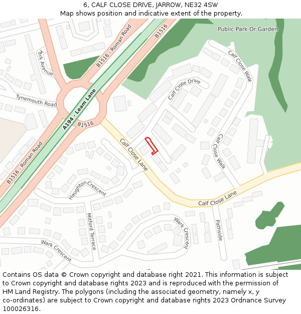 6, CALF CLOSE DRIVE, JARROW, NE32 4SW: Location map and indicative extent of plot