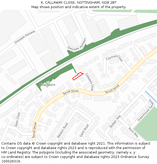 6, CALLAWAY CLOSE, NOTTINGHAM, NG8 2BT: Location map and indicative extent of plot