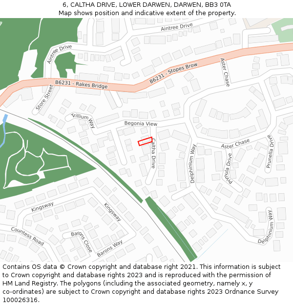 6, CALTHA DRIVE, LOWER DARWEN, DARWEN, BB3 0TA: Location map and indicative extent of plot