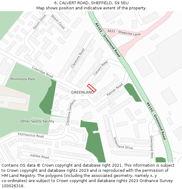 6, CALVERT ROAD, SHEFFIELD, S9 5EU: Location map and indicative extent of plot