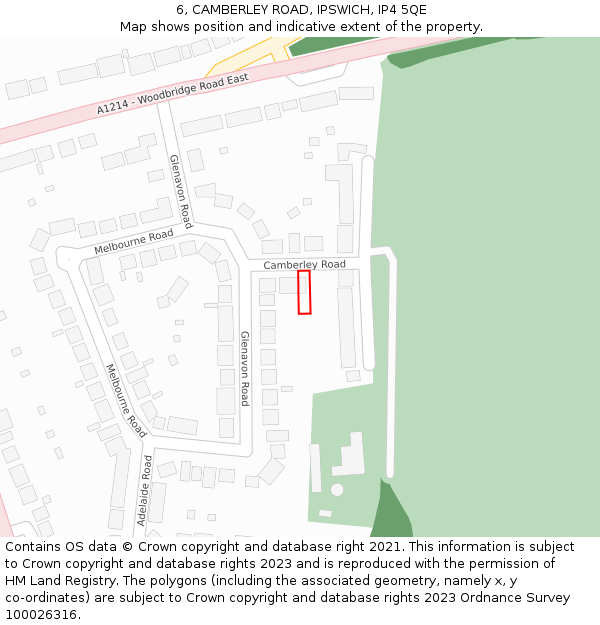 6, CAMBERLEY ROAD, IPSWICH, IP4 5QE: Location map and indicative extent of plot