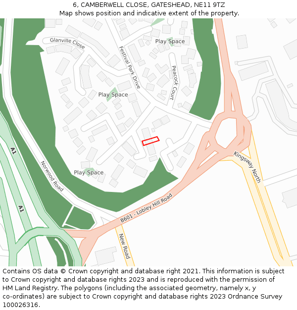 6, CAMBERWELL CLOSE, GATESHEAD, NE11 9TZ: Location map and indicative extent of plot