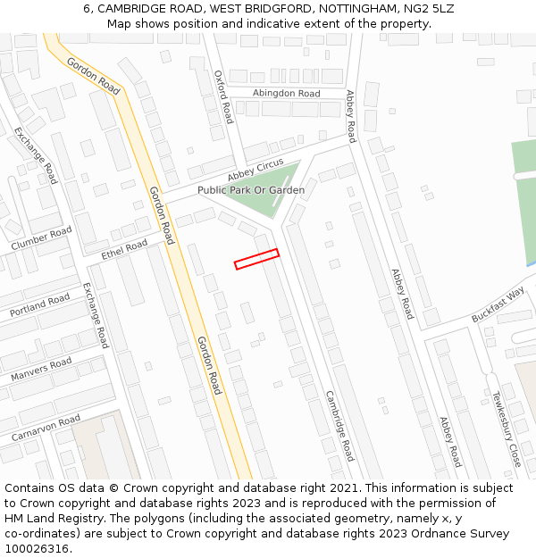 6, CAMBRIDGE ROAD, WEST BRIDGFORD, NOTTINGHAM, NG2 5LZ: Location map and indicative extent of plot